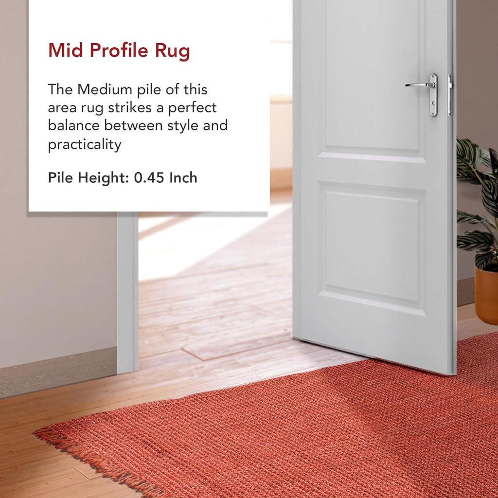 5X8 Daniela Jute Tassel Hand Woven Area Rug, Brick, Solid Chunky Farmhouse Design, Natural Fiber, for Bedroom, Dining Room, Living Room, Hallway, Office, Entryway