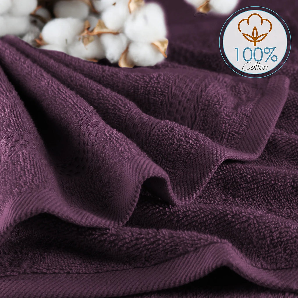 Bath Towel Collection, 100% Cotton Luxury Set of 12 Multipurpose Wash Cloths - Purple