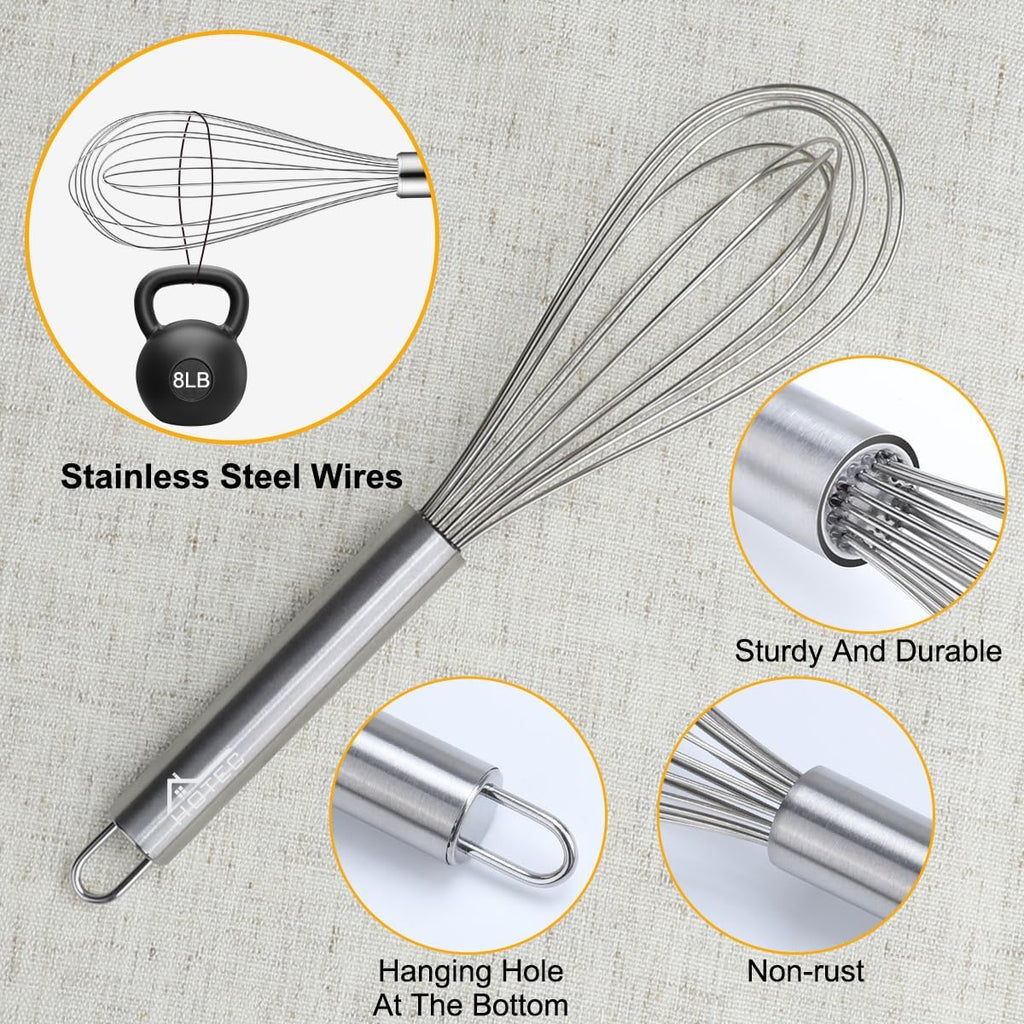 Stainless Steel Whisk Set of 4, Food Grade Balloon Whisk Egg Beater, Thicken Wire Mixing Whisk for Baking, Cooking, Whisking Cream, Sauce, Pancake Batter