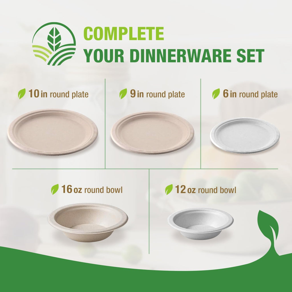 6 Inch White Compostable Plates – Biodegradable Sugarcane Fiber Dinner Plates, Heavy-Duty & Microwavable Disposable Plates for Weddings, Parties, Bbqs, Eco-Friendly Bulk 125 Pack
