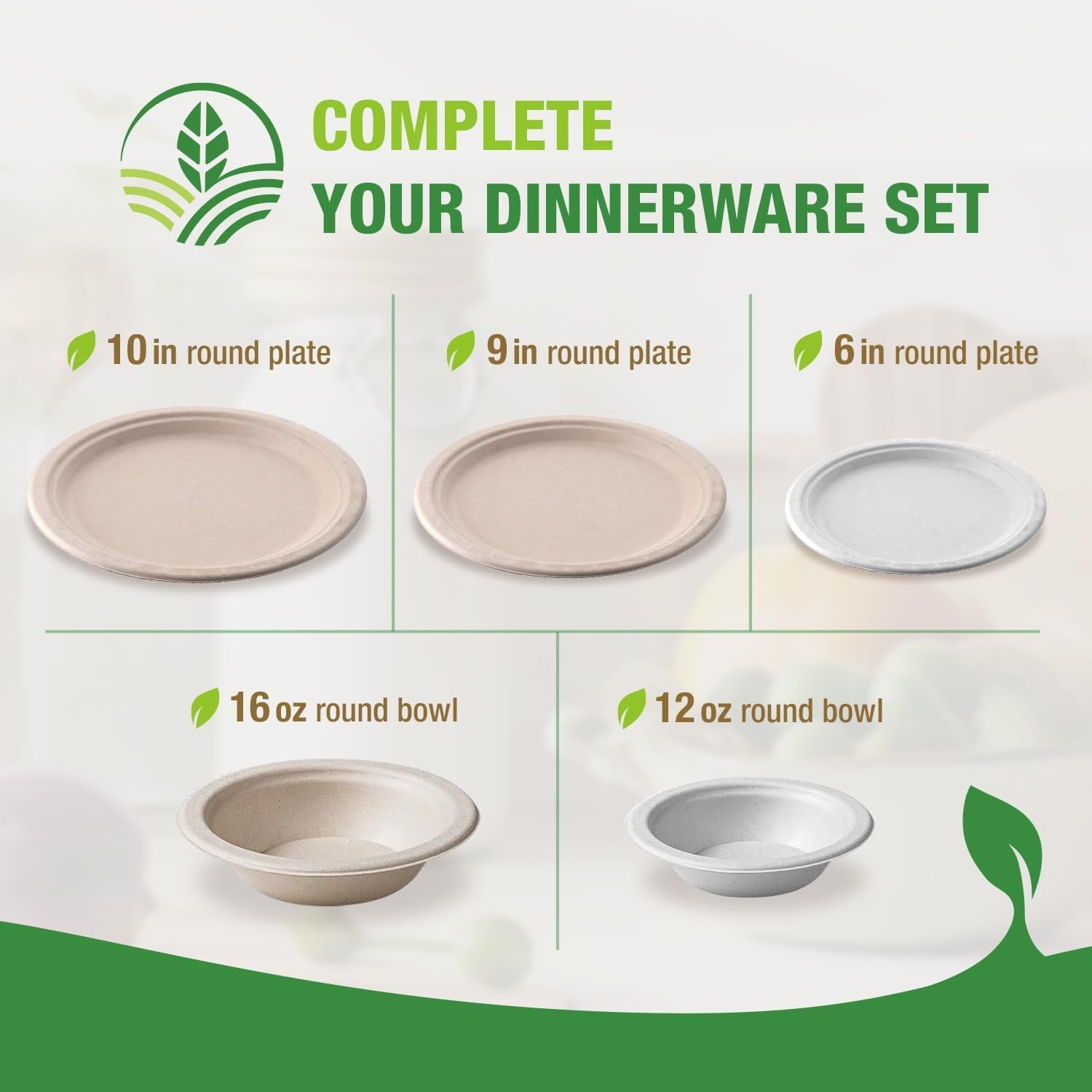 6 Inch White Compostable Plates – Biodegradable Sugarcane Fiber Dinner Plates, Heavy-Duty & Microwavable Disposable Plates for Weddings, Parties, Bbqs, Eco-Friendly Bulk 125 Pack