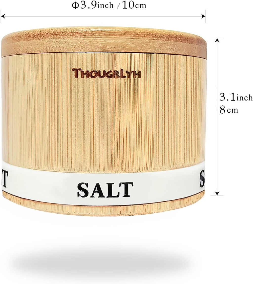 Bamboo Salt and Pepper Box with Swivel Lid and 2 Spoons - 13OZ
