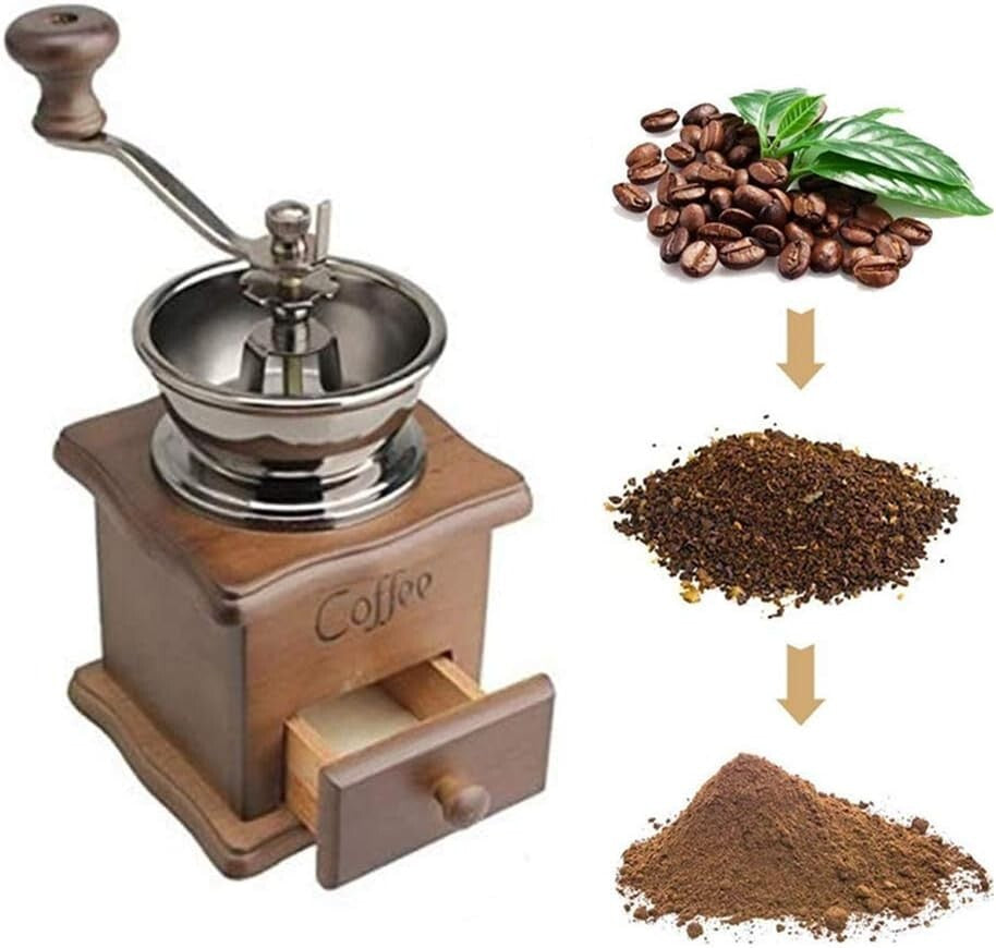 Manual Coffee Grinder Wood Vintage Antique Ceramic Hand Crank Coffee Mill New