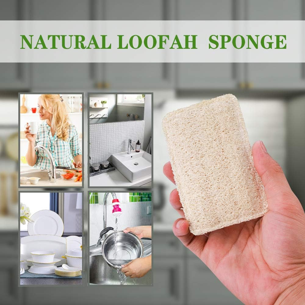 Loofah Dish Sponges Kitchen,Organic Natural Sponges for Dishes,Non Scratch Eco Friendly Biodegradable for Cleaning,6Pcs