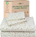Full Sheet Set Floral, 100% Organic Cotton Percale Sheets, Deep Pocket Full Sheets & Pillowcase Set - Floral