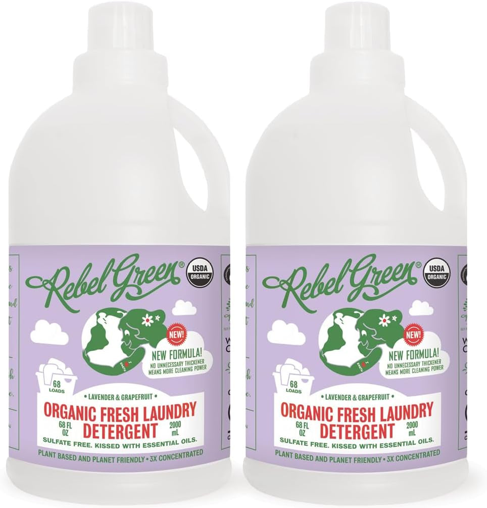Organic Laundry Detergent - Natural Laundry Soap - Liquid Laundry Detergent with Dispenser Cup - Gentle Laundry Detergent - Fresh Lavender & Grapefruit Scent - 68 Load Bottles, 2 Pack