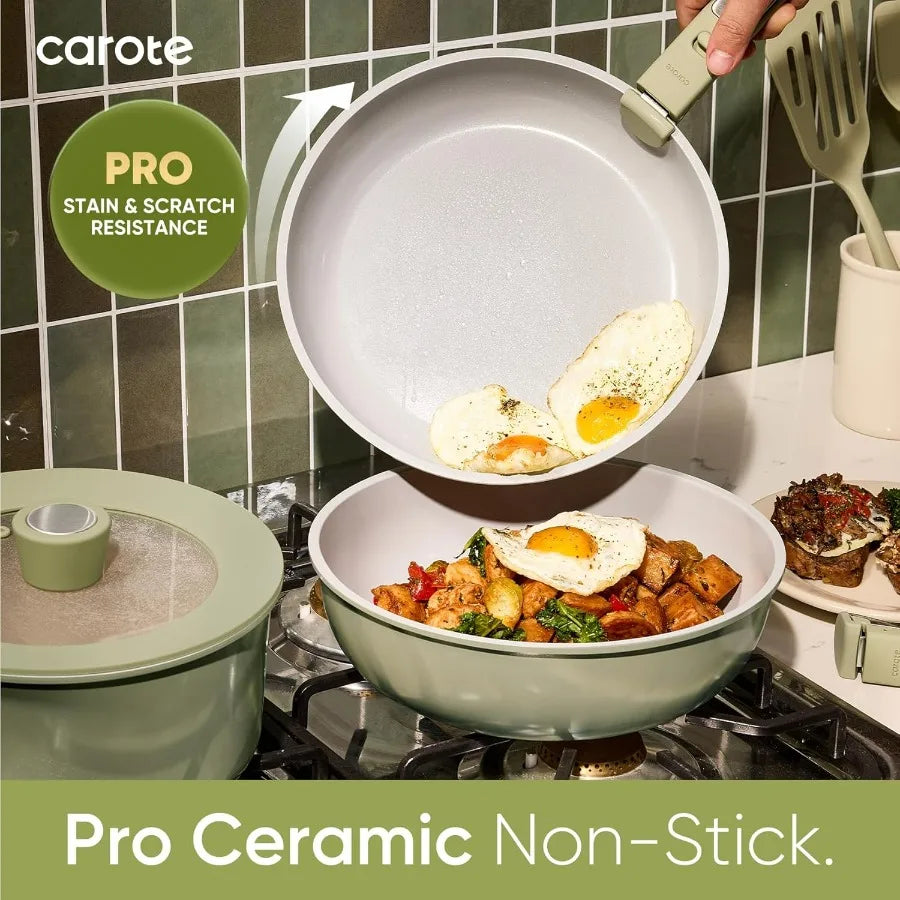 27Pcs Ceramic Cookware Set Nonstick, Pots and Pans Set Non Stick, Non Toxic Cookware, Dishwasher/Oven Safe, Rv/Camping Cookware