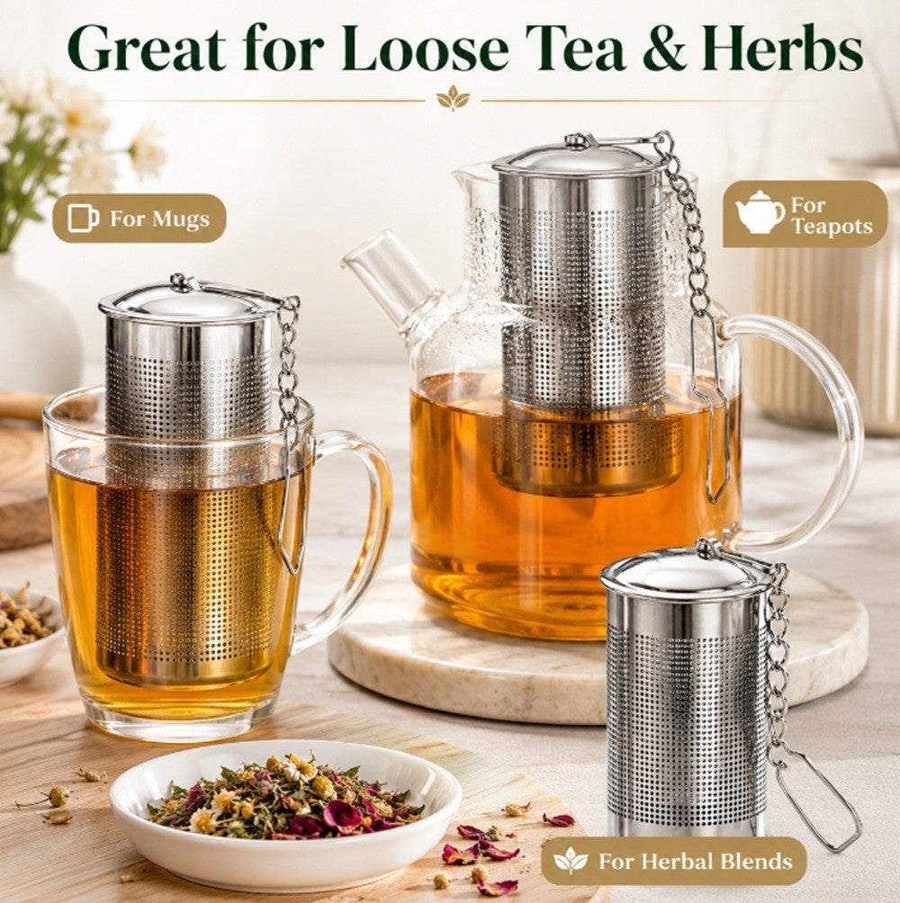 2-Pack Stainless Steel Tea Infuser Ball Fine Mesh Strainer W Chain Hook for Tea