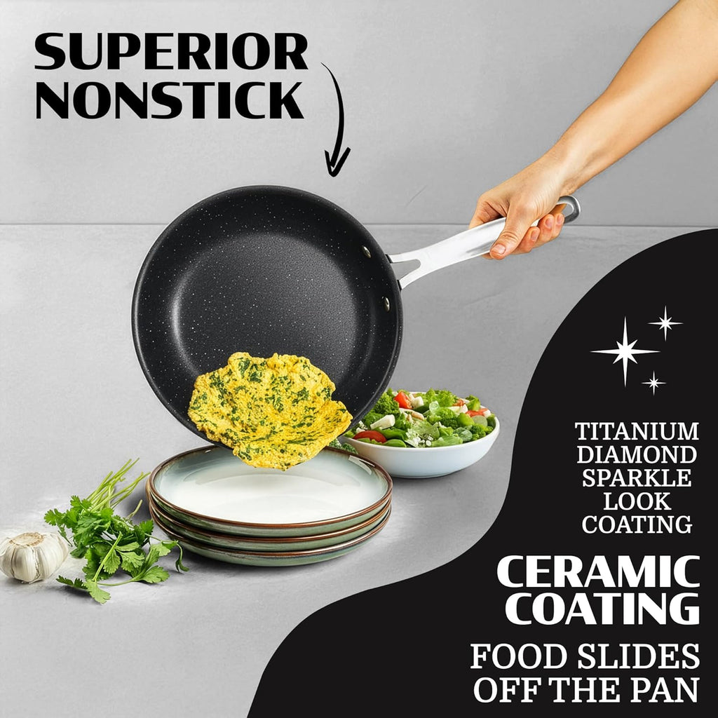 Ceraluxe 20 Pc Ceramic Cookware Set Nonstick, Complete Pots and Pans Set Non Stick for Kitchen with Bakeware, Utensils & Steamer, Non Toxic Made without PFOA PFOS, Oven & Dishwasher Safe