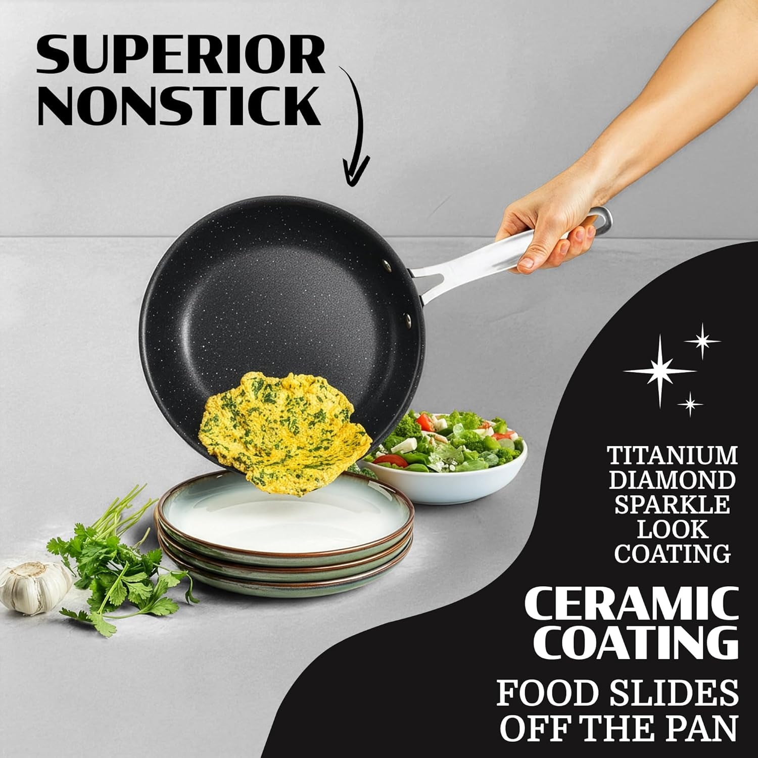 Ceraluxe 20 Pc Ceramic Cookware Set Nonstick, Complete Pots and Pans Set Non Stick for Kitchen with Bakeware, Utensils & Steamer, Non Toxic Made without PFOA PFOS, Oven & Dishwasher Safe