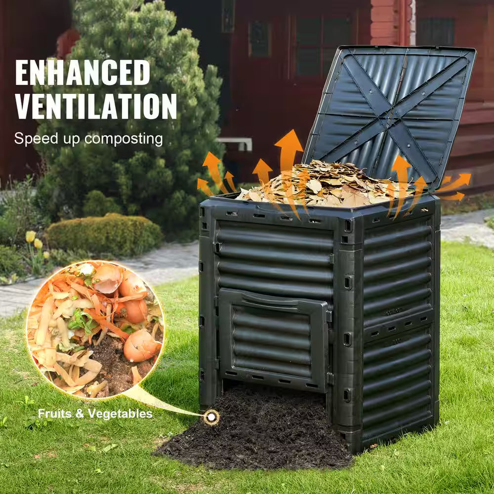 80 Gal. Garden Compost Bin, Large Capacity Outdoor Composter, Bpa-Free with Top Lid and Bottom Door, Easy Assembly