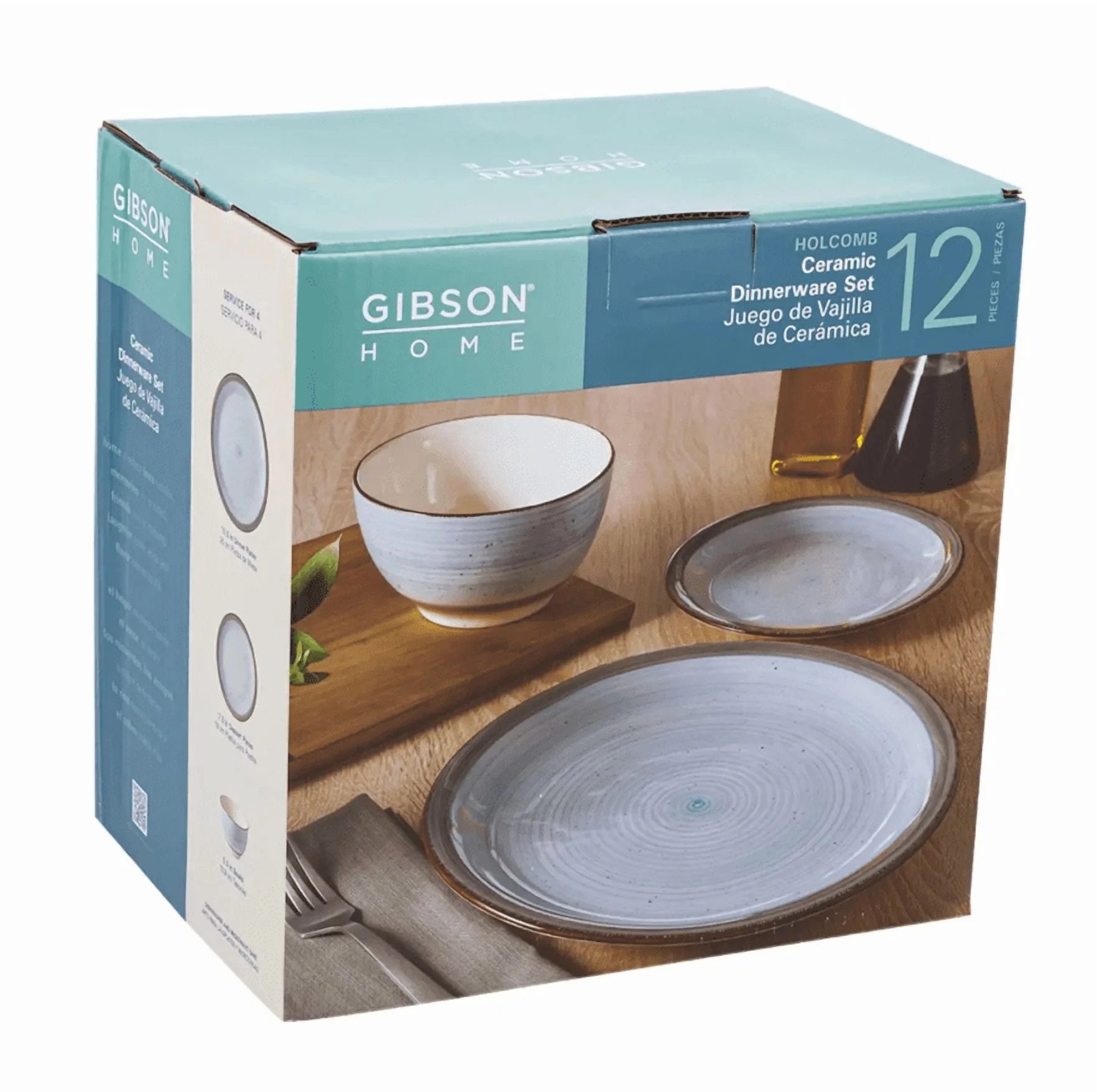 142774.12 Holcomb Ceramic Dinnerware Set, Light Blue - 12 Piece