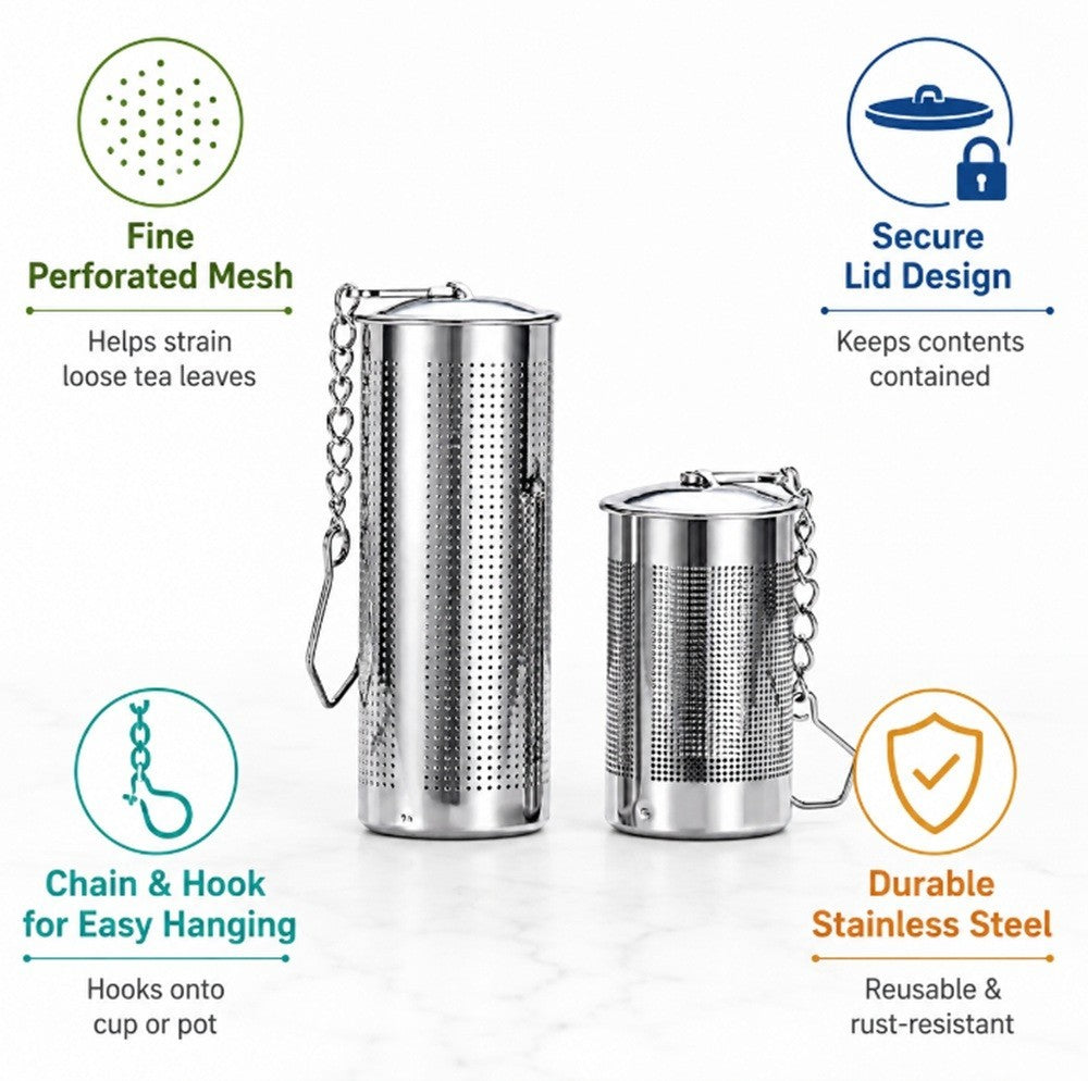 2-Pack Stainless Steel Tea Infuser Ball Fine Mesh Strainer W Chain Hook for Tea