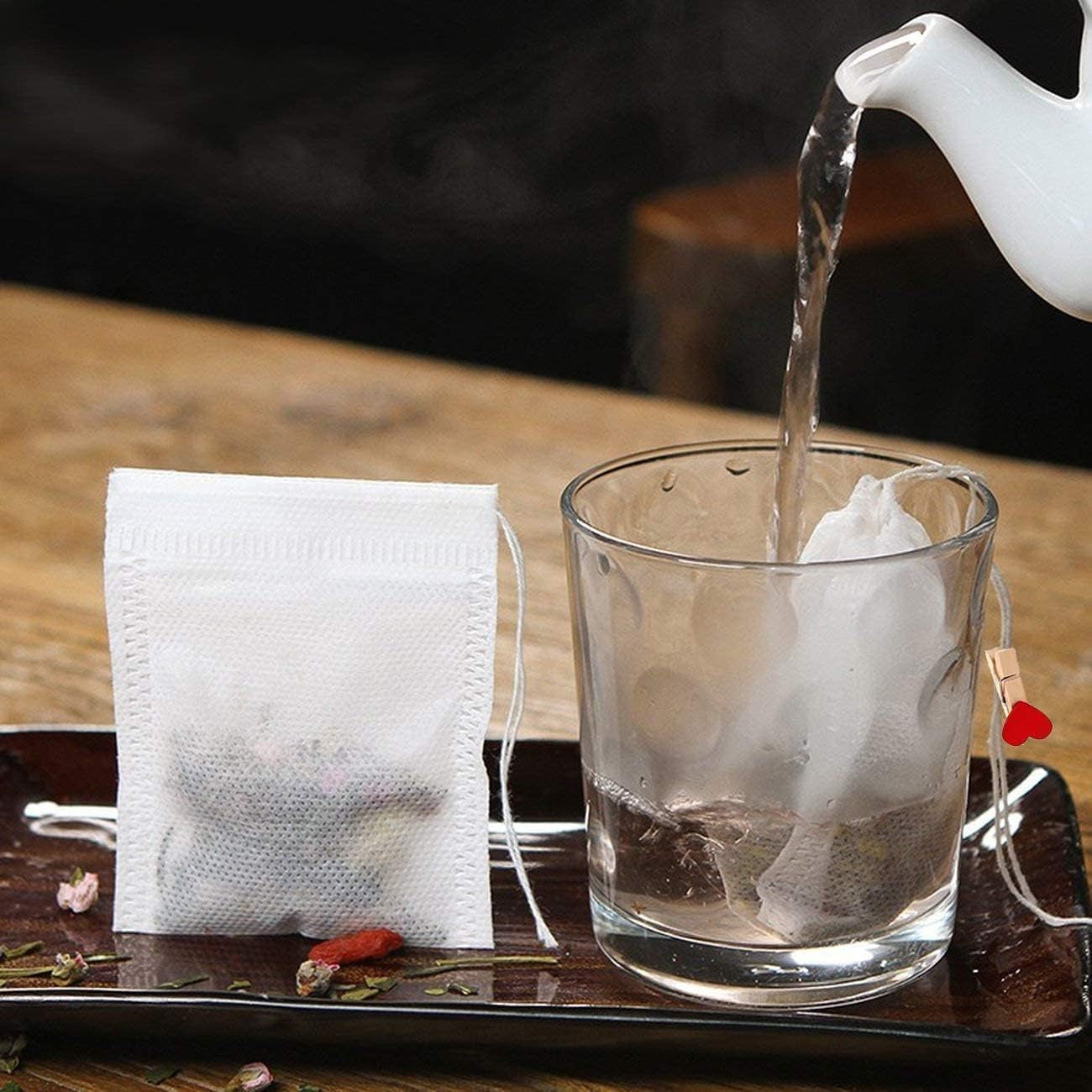 300Pcs Tea Filter Bags, Disposable Tea Filter Bags for Loose Leaf Tea from Safe Natural Materials, Empty Tea Bags Suitable for Loose-Leaf Tea, Spices, Herbs, Bring Tea Spoon (3.54 X 2.75 Inch)