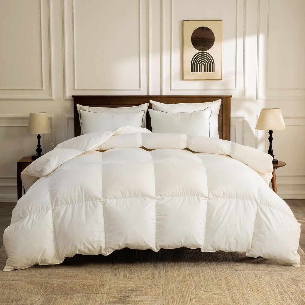 Lightweight Organic Feather down Comforter Full Size and down Pillows Set for Summer