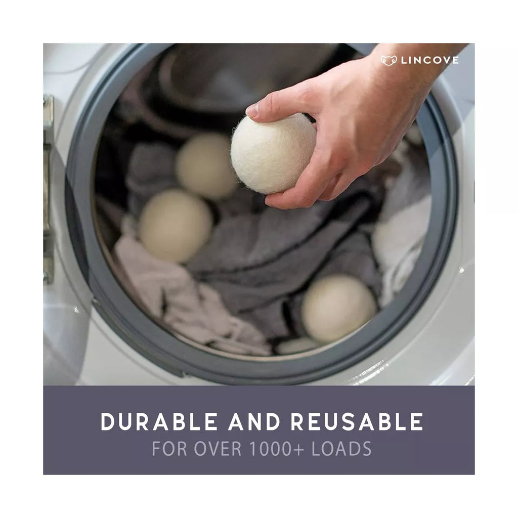 Lincove 100% Organic Wool Dryer Balls – Natural Fabric Softener, Reduces Drying Time & Static, Reusable, 1,000+ Loads