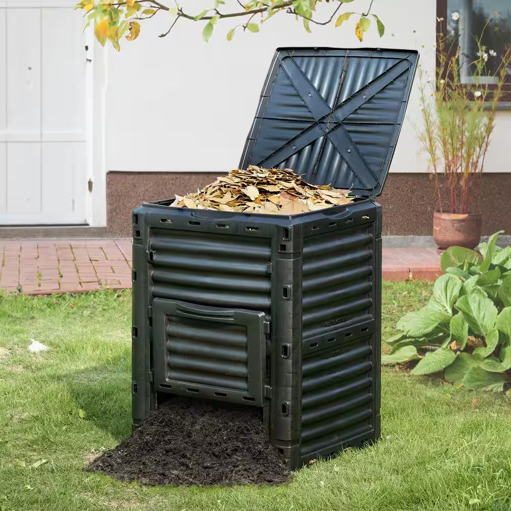 80 Gal. Garden Compost Bin, Large Capacity Outdoor Composter, Bpa-Free with Top Lid and Bottom Door, Easy Assembly