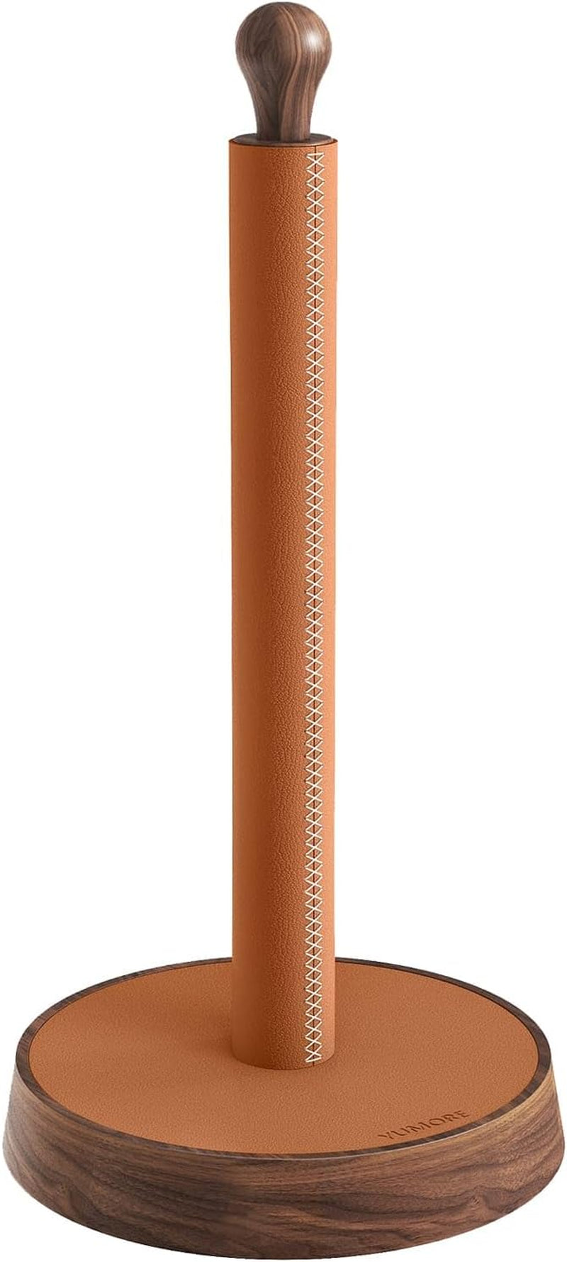 Paper Towel Holder for Kitchen Countertop - Designer Walnut Wood and Leather Stand with Stabel Base, Modern Organizer for Bathroom