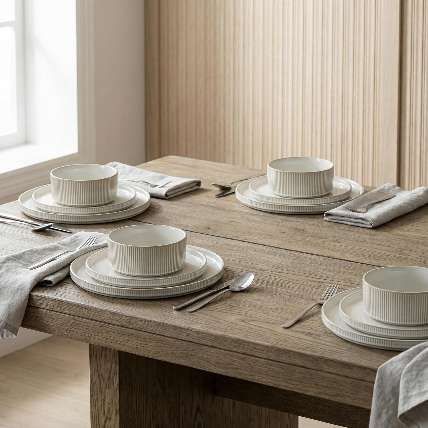 Ceramic Dinnerware Sets of 4, 12 Pieces Plates and Bowls Sets, for Kitchen, Oven, Microwave and Dishwasher Safe