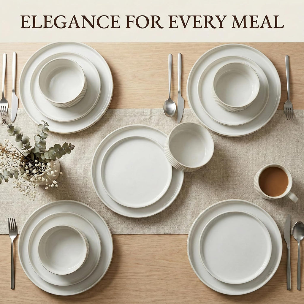 Ceramic Dinnerware Sets of 4, 12 Pieces Plates and Bowls Sets, for Kitchen, Oven, Microwave and Dishwasher Safe