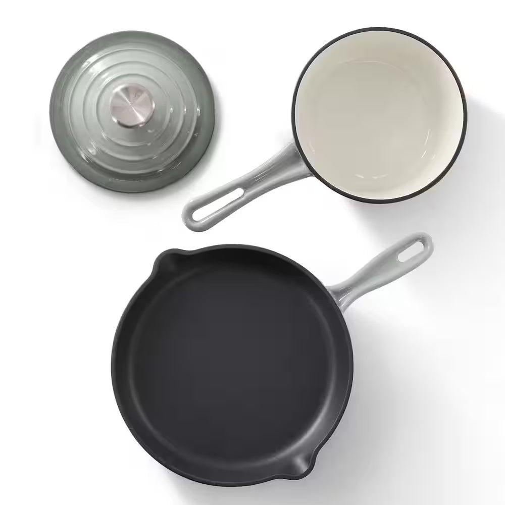 7 Piece Enameled Cast Iron Cookware Set in Gray