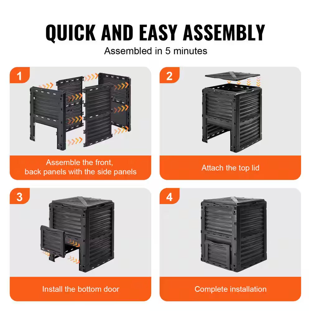 80 Gal. Garden Compost Bin, Large Capacity Outdoor Composter, Bpa-Free with Top Lid and Bottom Door, Easy Assembly