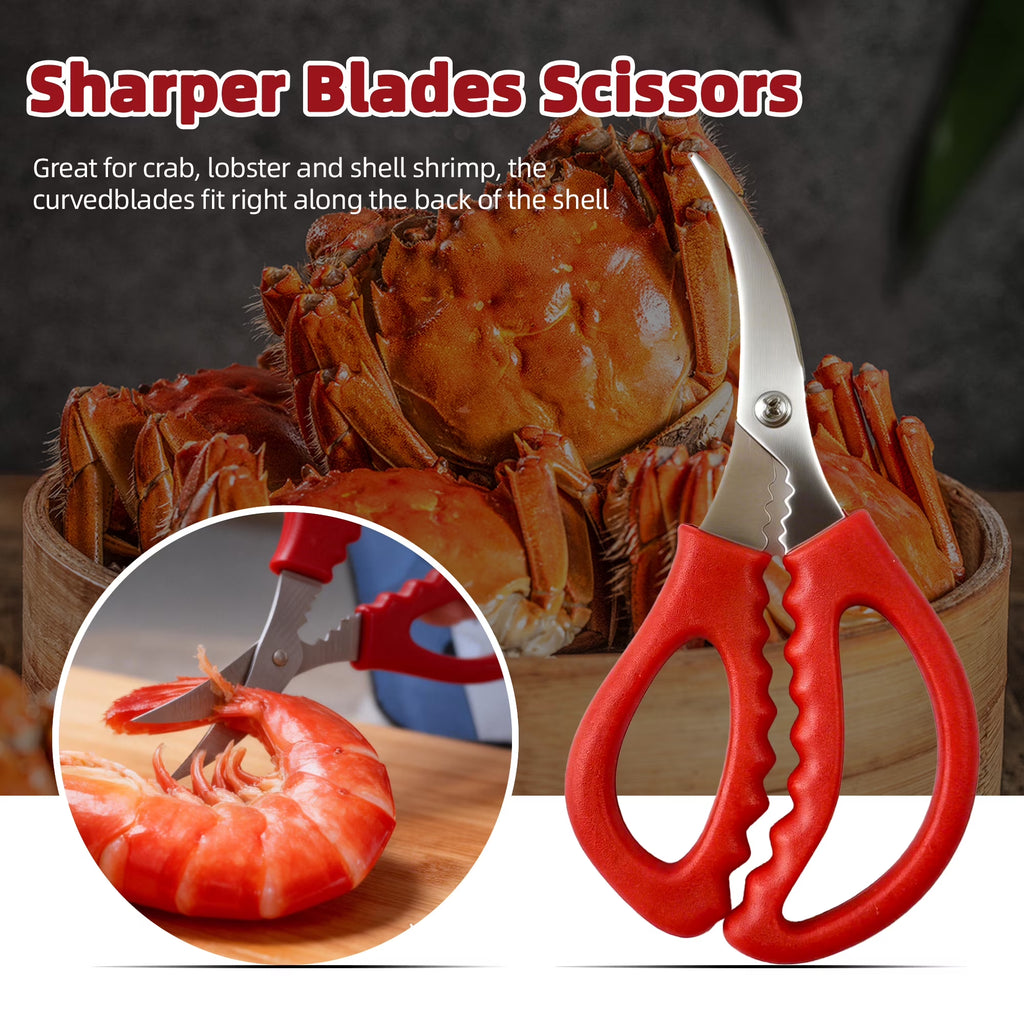 Seafood Cracker Tool Set with Lobster Sheller Stainless Steel Crab Crackers Crab Leg Fork Seafood Scissors and Storage Bag, Crab Leg Pick Utensils Set Crab Eating Tools (9Pcs)
