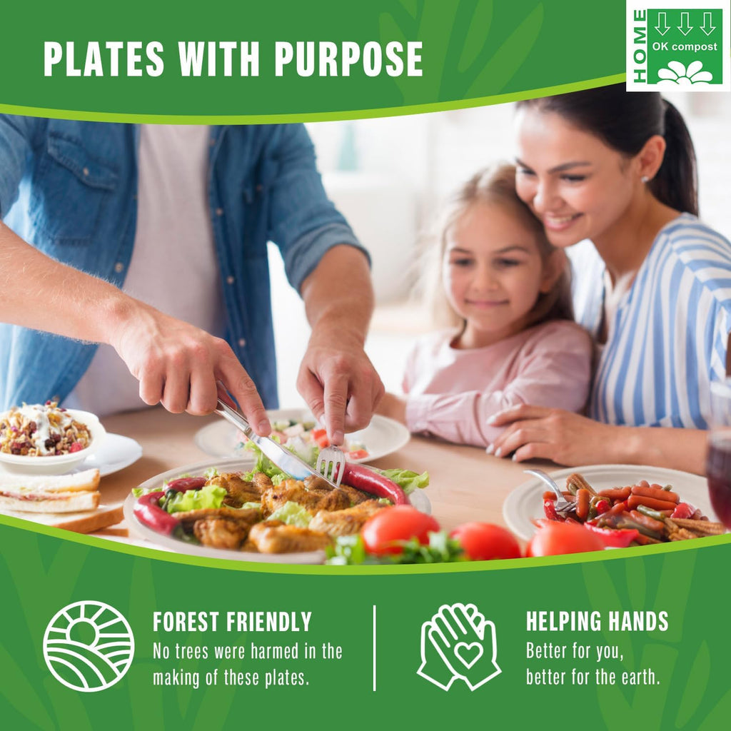 6 Inch White Compostable Plates – Biodegradable Sugarcane Fiber Dinner Plates, Heavy-Duty & Microwavable Disposable Plates for Weddings, Parties, Bbqs, Eco-Friendly Bulk 125 Pack