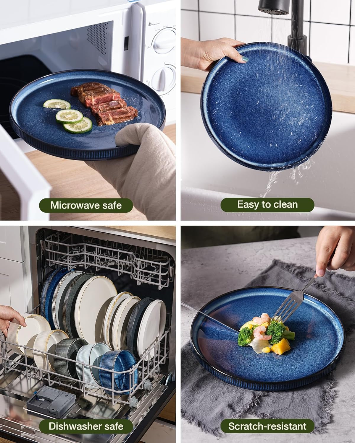 Star 24-Piece Stoneware Dinnerware Sets, Service for 6 - Reactive Glaze Mugs, Plates and Bowls, Dishes for Everyday/Formal Use, Chip/Scratch Resistant, Microwave/Dishwasher Safe, Nebulas Blue