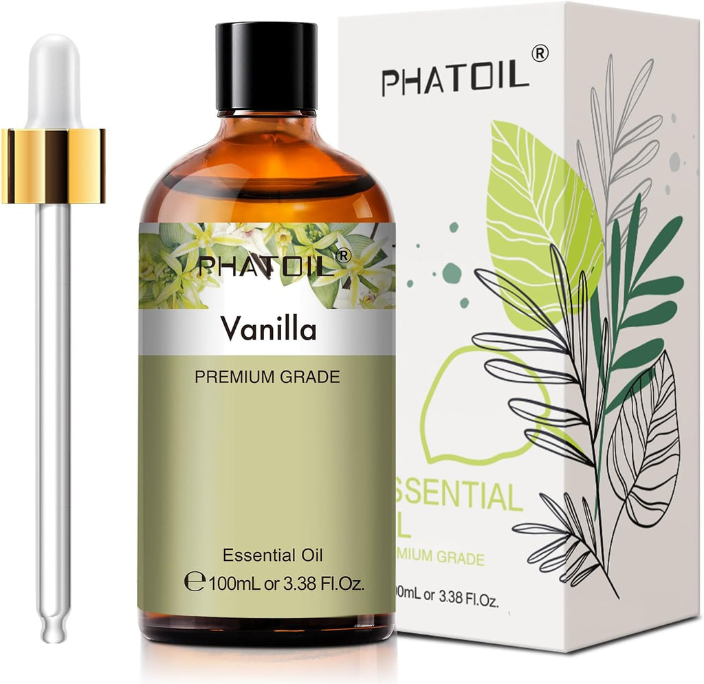 100ML Vanilla Essential Oil, Huge 3.38Fl.Oz Bottle Vanilla Oil, Pure Aromatherapy Essential Oils for Diffuser, Humidifier, Scented Oils for Soap, Candle Making
