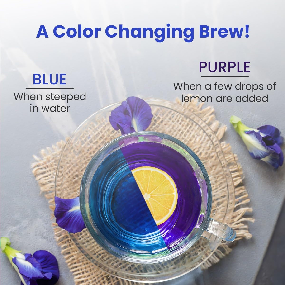 - Butterfly Pea Flower Tea - Ashwagandha - 10 Count - Pyramid Plant Based Tea Bag | ANTIOXIDANT RICH | Caffeine Free - Flower Based - Herbal Tea - Non Bitter | Zipper Pack