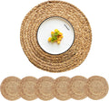Woven Placemats round Placemats Set of 6, 13.5 Inch Wicker Placemat Circle Rattan Placemats Farmhouse Boho Braided Natural Water Hyacinth Place Mats for Indoor & Outdoor Table Decor