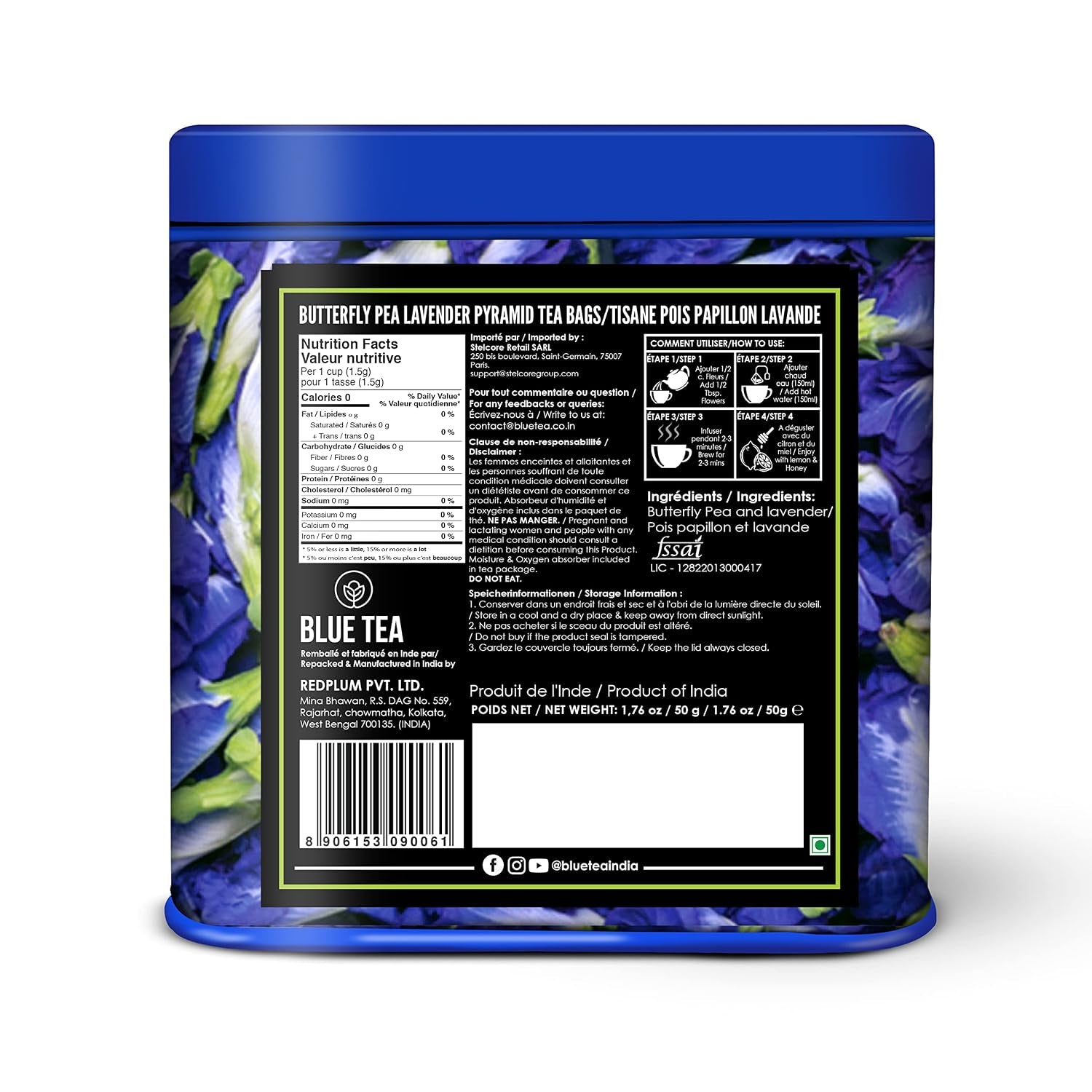 - Butterfly Pea Flower Tea - Lavender - 30 Count - Pyramid Plant Based Tea Bag | ANTIOXIDANT RICH | Flower Based - Herbal Tea - Caffeine Free - Detox Tea | Tin Packaging