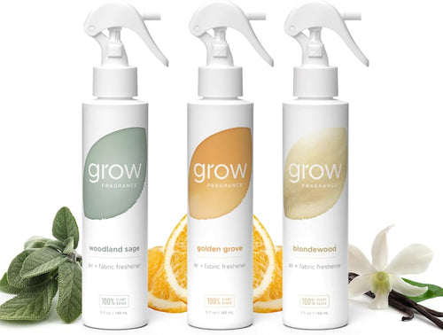 100% Plant-Based Air Freshener Spray | Freshen Fabric & Rooms | Golden Grove, Woodland Sage, Blondewood Scents | Made with Natural Essential Oils - Variety 3 Pack, 5 Oz Each