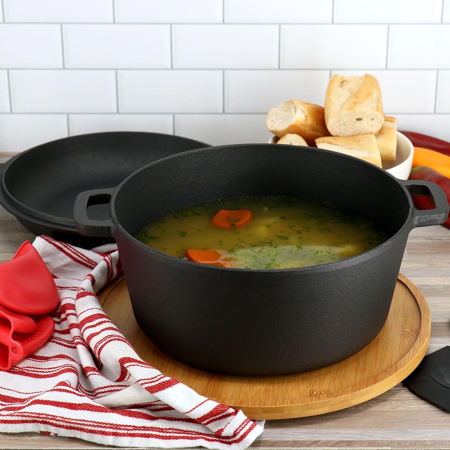 5 Quart Pre-Seasoned 2-In-1 Cast Iron Dutch Oven and Skillet