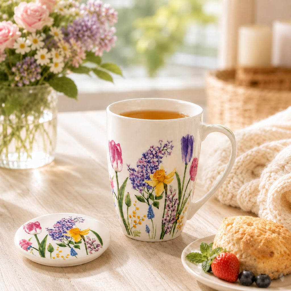 Tea Mug with Infuser and Lid, 18 Ounce Large Ceramic Loose Leaf Cup, Microwave, Dishwasher Safe, Perfect for Tea Lovers
