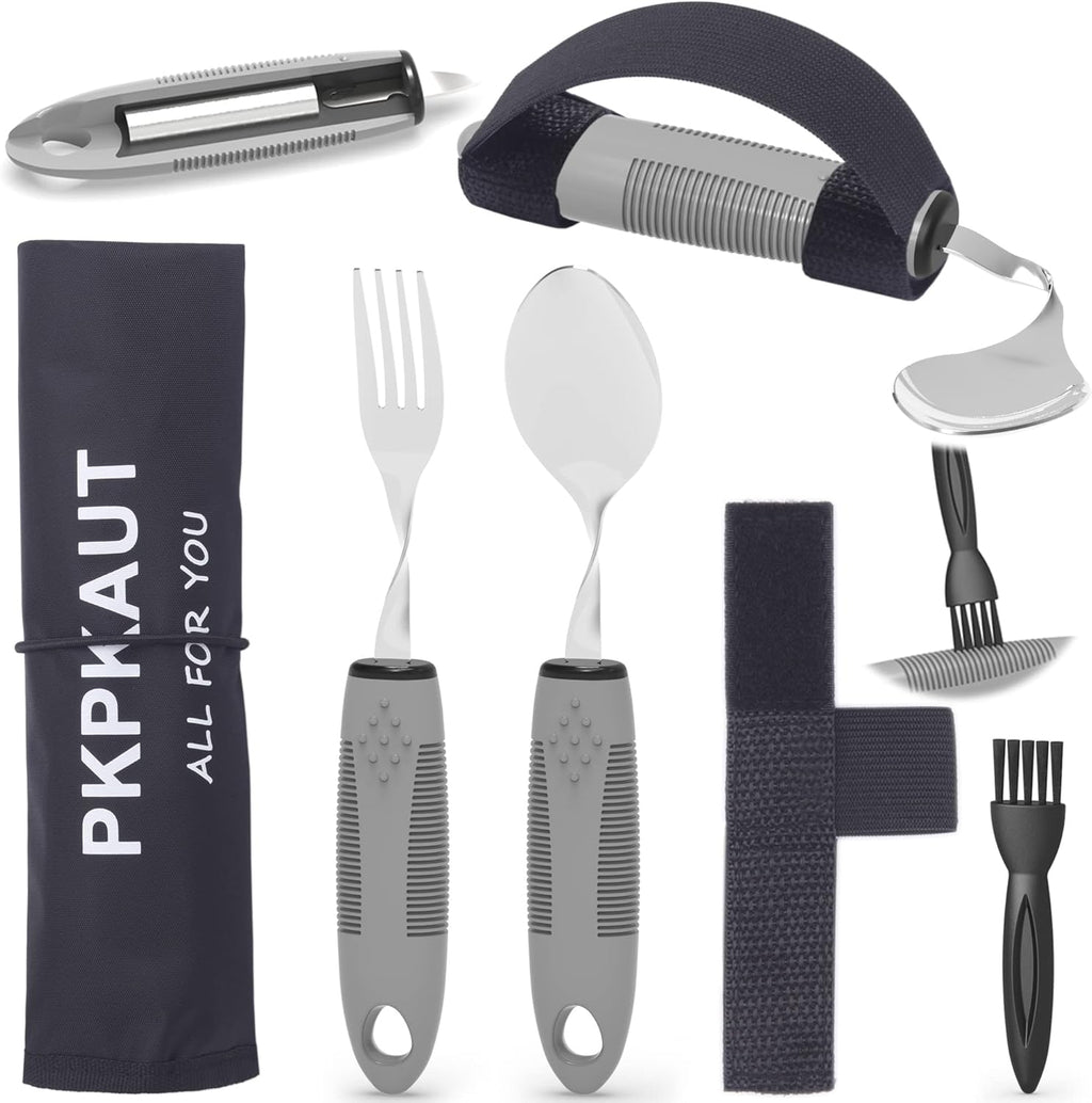 Weighted Parkinsons Utensils for Hand Tremors, Weighted Silverware for Parkinsons Patients Arthritic Hands, Built up Utensils for Adults, Adaptive Eating Utensils for Disabled People Elderly