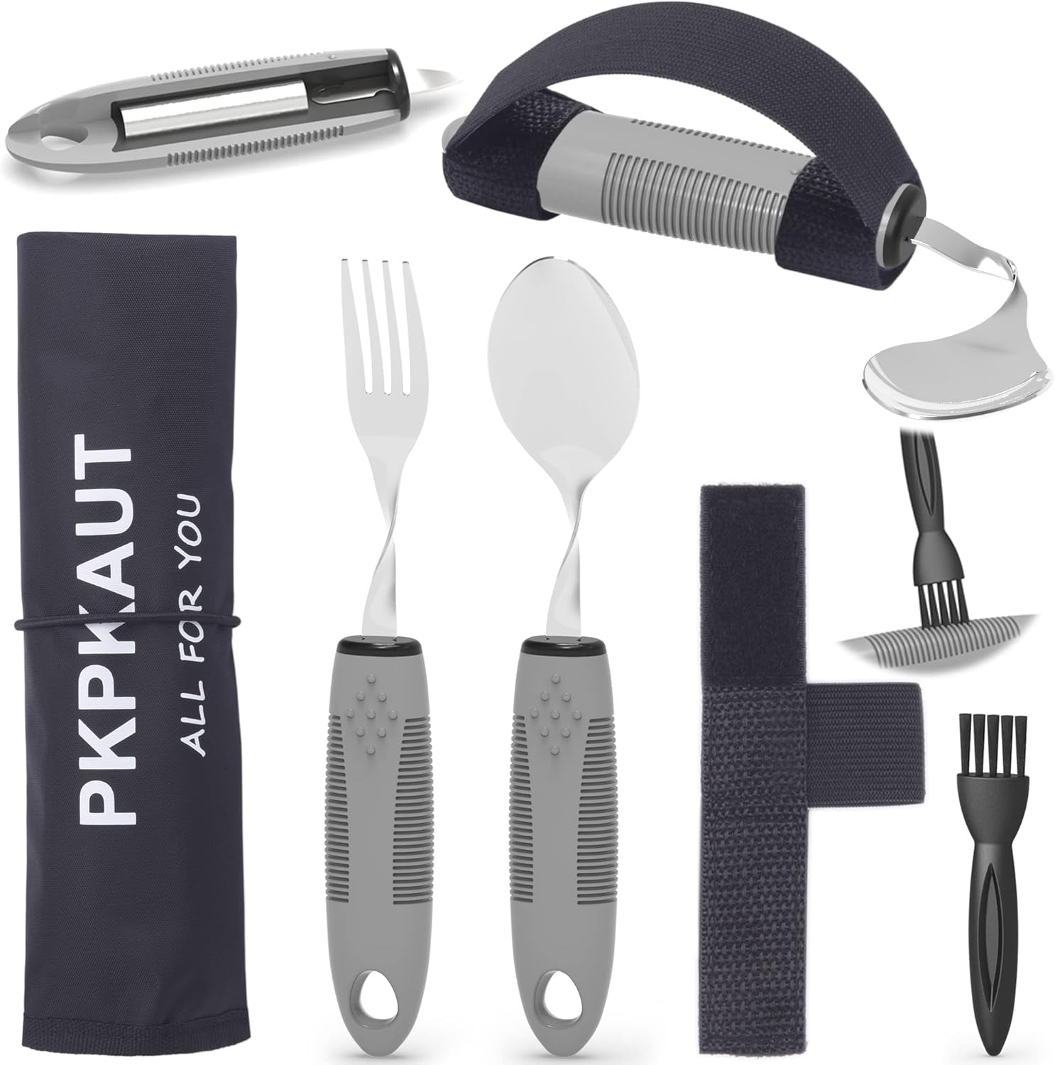 Weighted Parkinsons Utensils for Hand Tremors, Weighted Silverware for Parkinsons Patients Arthritic Hands, Built up Utensils for Adults, Adaptive Eating Utensils for Disabled People Elderly