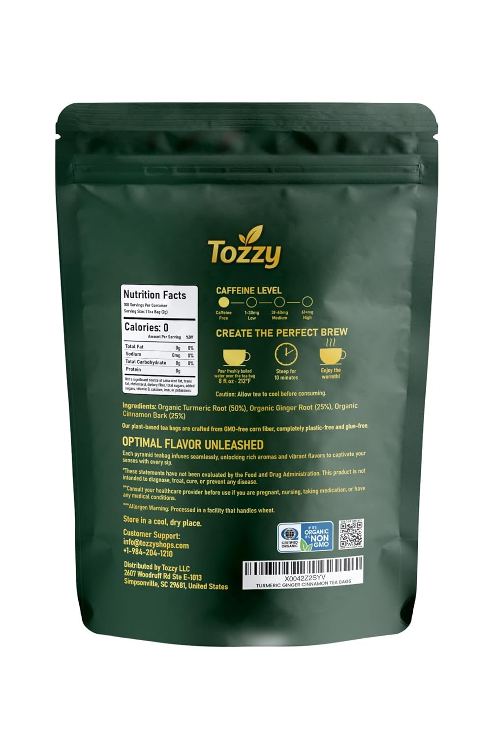 Organic Turmeric,Ginger & Cinnamon Tea – 100 Count, Plant-Based Pyramid Tea Bags – Packaging May Vary