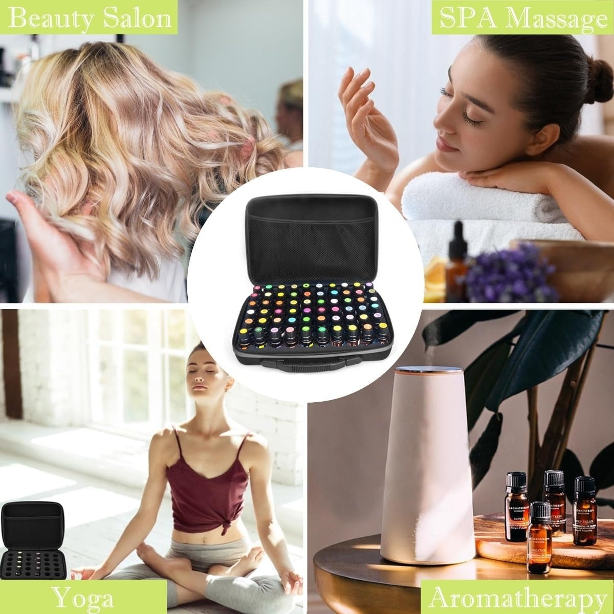 60 Bottles EVA Essential Oils Organizer, Hard Shell Essential Oil Storage Carrying Case, Essential Oils Holder Traveling Bag with Foam Insert, Holds 5Ml,10Ml,15Ml Essential Oils (Black)