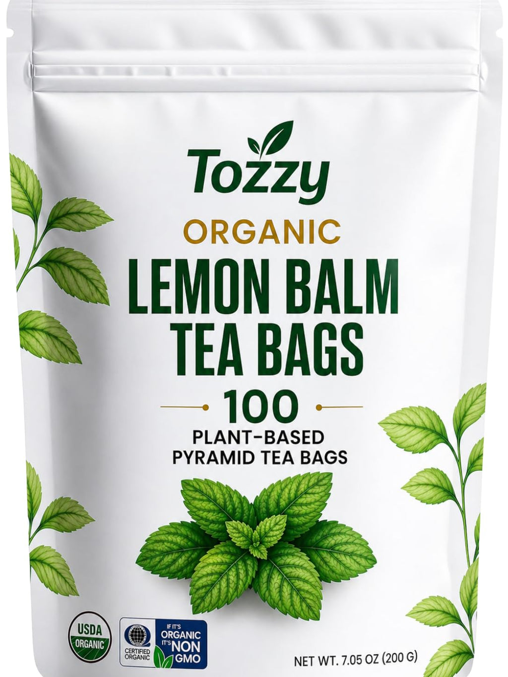 Organic Lemon Balm Tea – 100 Count, Plant-Based Pyramid Tea Bags