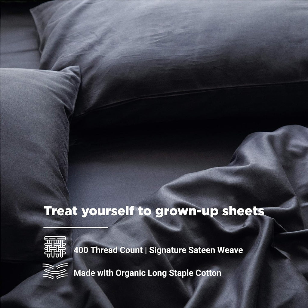 Organic Cotton Sheets Full Size Bed – 400 TC GOTS Certified, Ultra Soft Long Staple Cotton, Eco-Friendly Luxury Bedding Better than Egyptian Cotton, Breathable Deep 17″ Pockets – Dark Grey