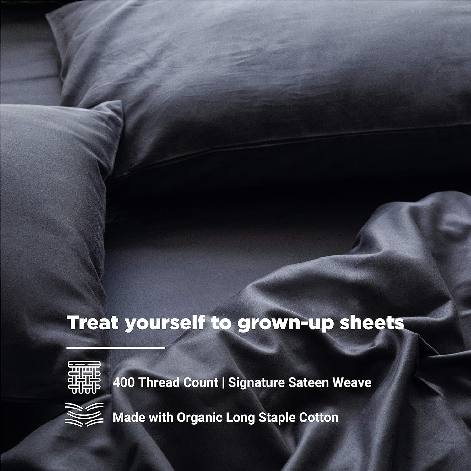 Organic Cotton Sheets Full Size Bed – 400 TC GOTS Certified, Ultra Soft Long Staple Cotton, Eco-Friendly Luxury Bedding Better than Egyptian Cotton, Breathable Deep 17″ Pockets – Dark Grey