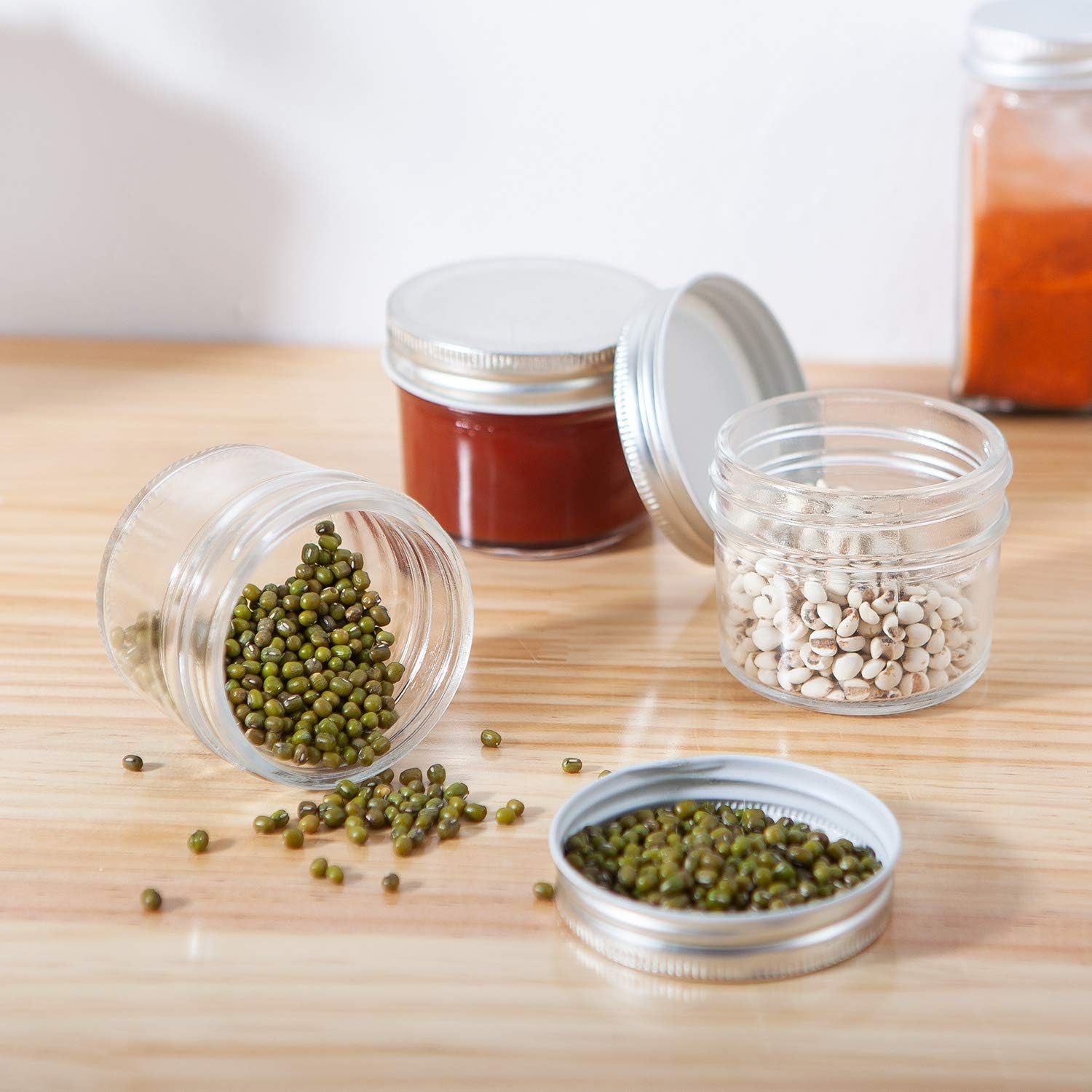 4Oz Glass Jars with Lids(Silver),Mason Jars,Ideal for Honey,Jam,Wedding Favor,Diy Magnetic Mini Spice Jars for Kitchen,Set of 40