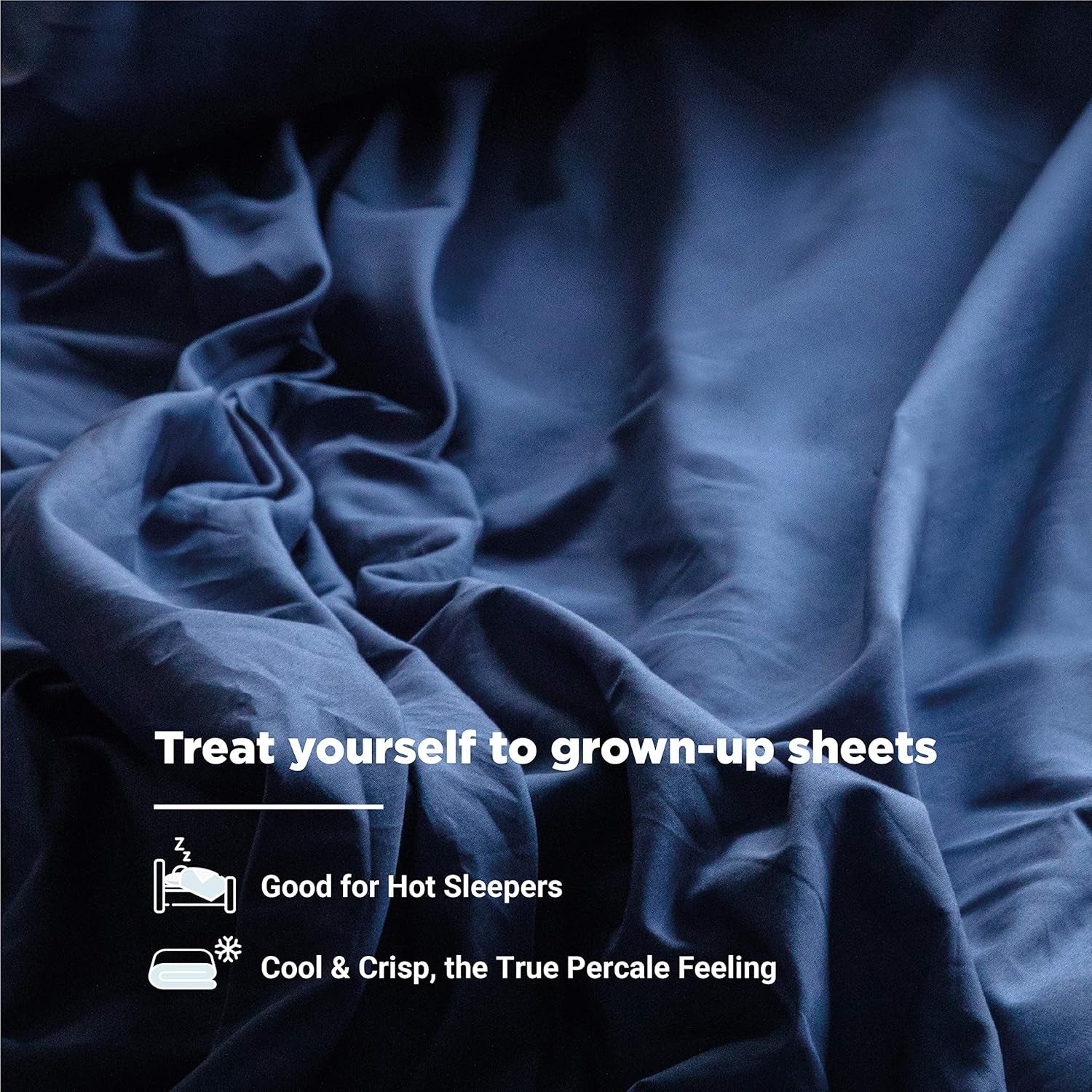 100% Organic Cotton Percale Weave Full Size Sheet Set, 300 TC, GOTS Certified, Cool & Crisp, Breathable, Fits Mattresses up to 17" Deep, Durable Luxury – Dark Blue