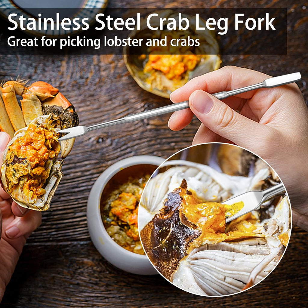Seafood Cracker Tool Set with Lobster Sheller Stainless Steel Crab Crackers Crab Leg Fork Seafood Scissors and Storage Bag, Crab Leg Pick Utensils Set Crab Eating Tools (9Pcs)
