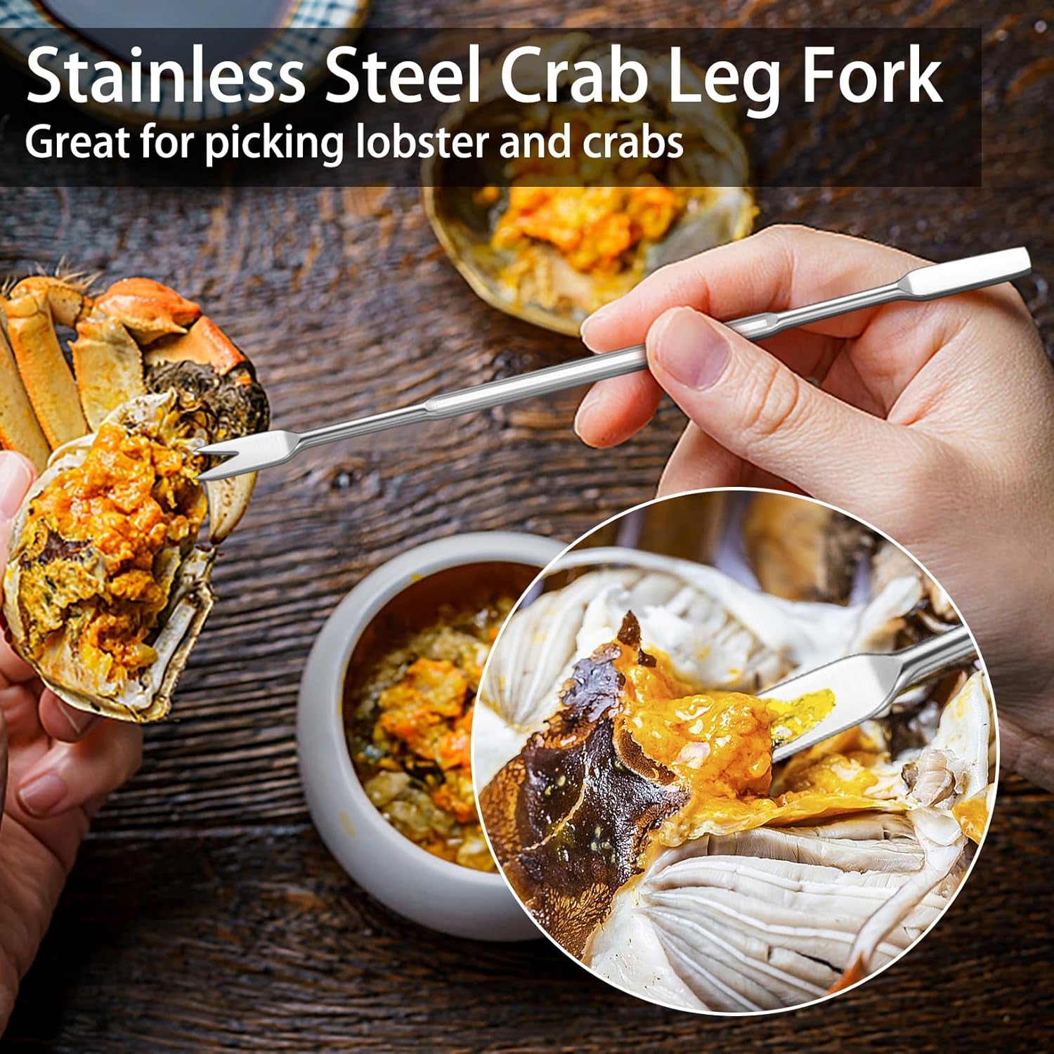 Seafood Cracker Tool Set with Lobster Sheller Stainless Steel Crab Crackers Crab Leg Fork Seafood Scissors and Storage Bag, Crab Leg Pick Utensils Set Crab Eating Tools (9Pcs)