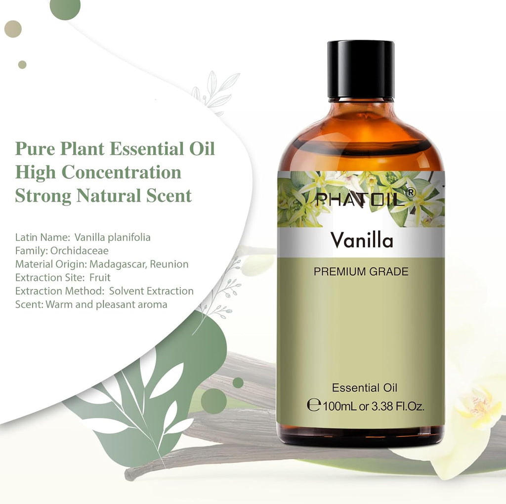 100ML Vanilla Essential Oil, Huge 3.38Fl.Oz Bottle Vanilla Oil, Pure Aromatherapy Essential Oils for Diffuser, Humidifier, Scented Oils for Soap, Candle Making