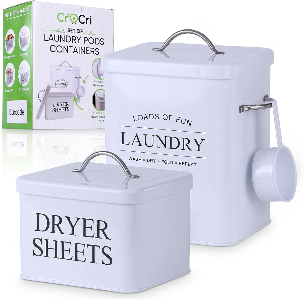 2 Pack Laundry Detergent Container and Dryer Sheet Holder Dispenser with Hermetic Seal,Farmhouse Laundry Room Organization Containers, Large Metal Laundry Detergent Powder Storage with Scoop