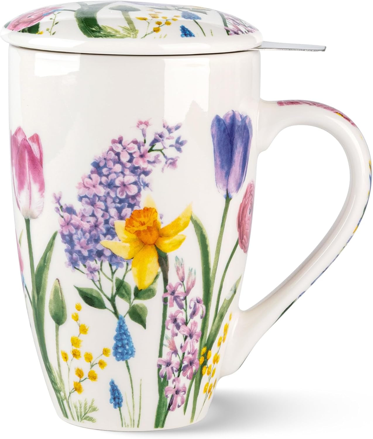 Tea Mug with Infuser and Lid, 18 Ounce Large Ceramic Loose Leaf Cup, Microwave, Dishwasher Safe, Perfect for Tea Lovers